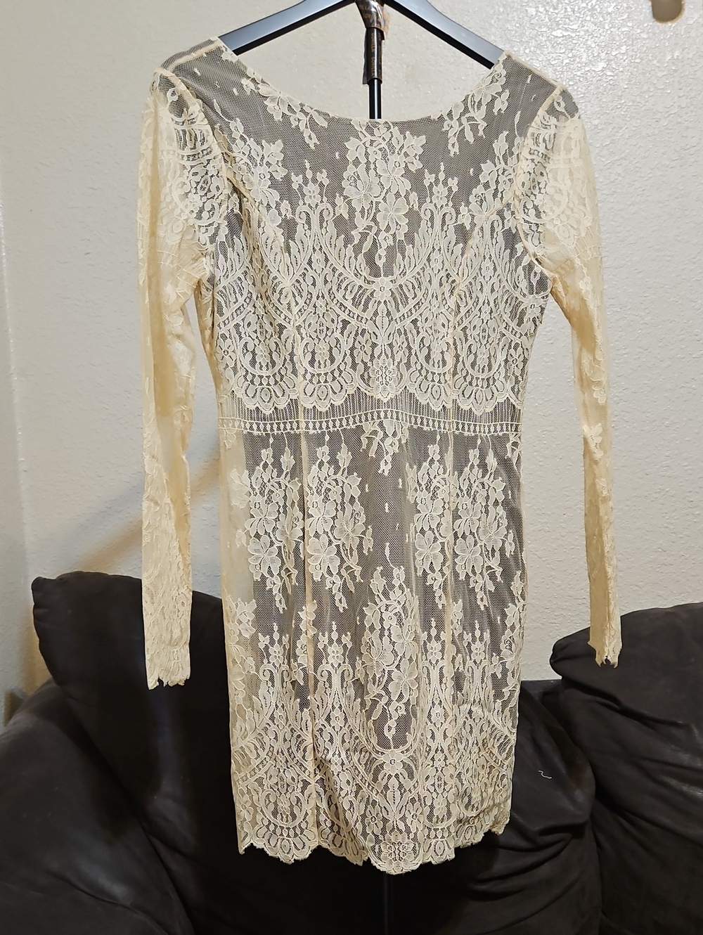 Free People Cream Lace Long-Sleeve Dress